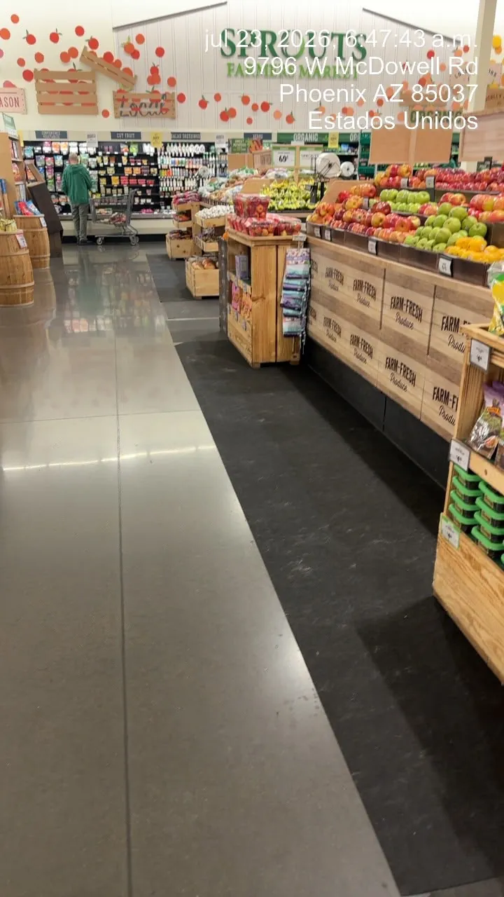 Produce aisle with the floor kept to a shine